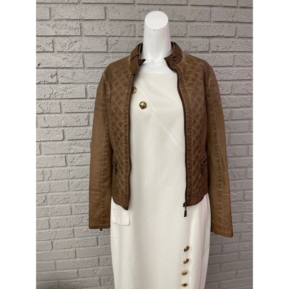 JouJou Women Tan Quilted Faux Leather Full Zip Front Jacket Size S - Picture 1 of 15